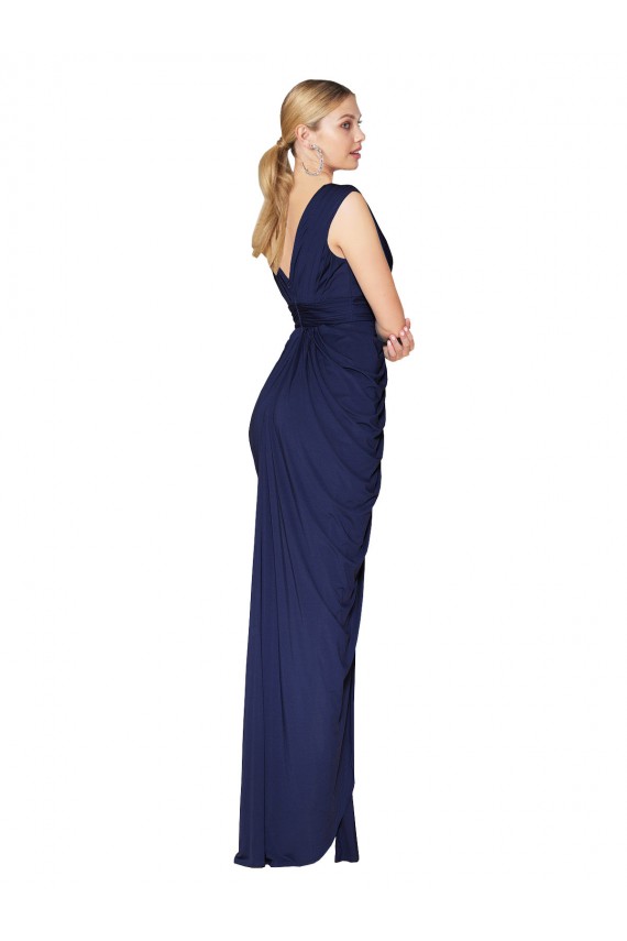 Dunkelmarine Meerjungfrau V-Ausschnitt Chiffon Lange Formale Brautjungfernkleider / Abendkleider / Abiballkleider Online