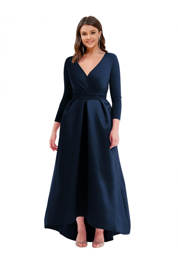 Dunkelmarine Prinzessin V-Ausschnitt Elasthan Lange Formale Brautjungfernkleider / Abendkleider / Abiballkleider Online