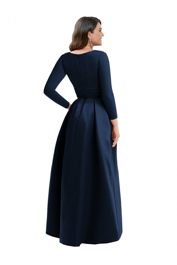 Dunkelmarine Prinzessin V-Ausschnitt Elasthan Lange Formale Brautjungfernkleider / Abendkleider / Abiballkleider Online