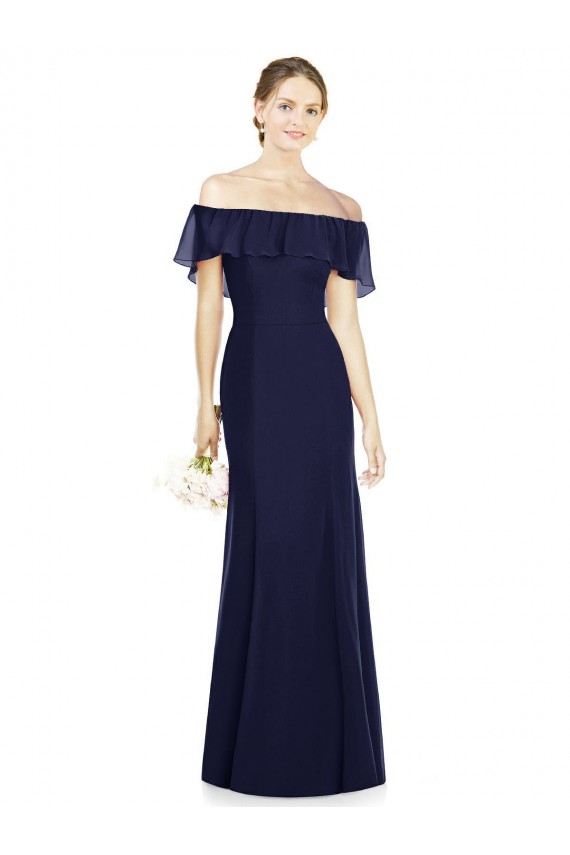 Dunkelmarine Trompete Off-Schulter Chiffon Lange Brautjungfernkleider Online