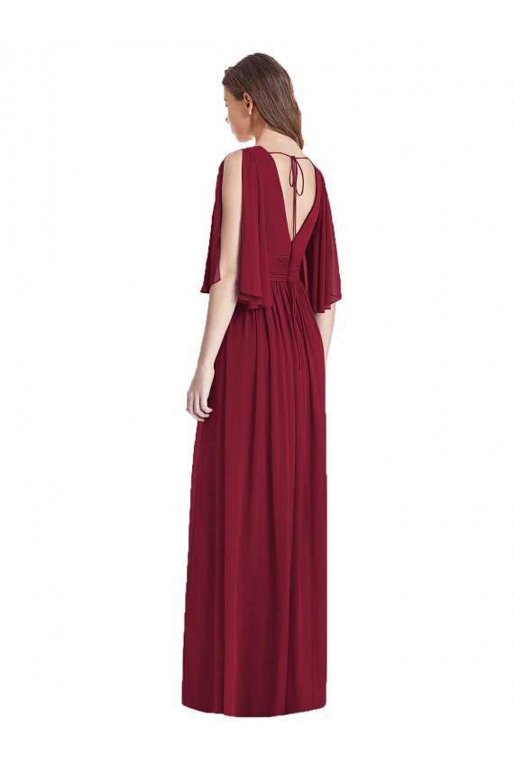 Dunkelmarine Trompete V-Ausschnitt Chiffon Lange Brautjungfernkleider Online