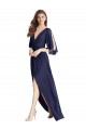 Dunkelmarine Trompete V-Ausschnitt Chiffon Lange Brautjungfernkleider Online