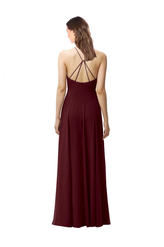 Dunkler Burgunder A-Linien Neckholder Stehkragen Ausschnitt Chiffon Lange Brautjungfernkleider Online