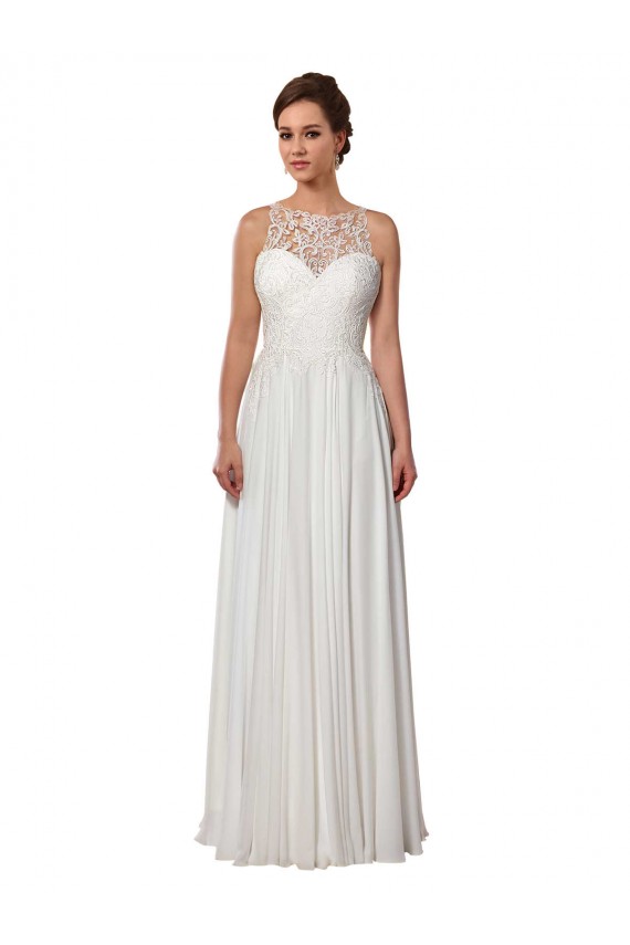 Elfenbein A-Linien Illusion Ausschnitt Sweep Zug Chiffon Boho Brautkleider Online