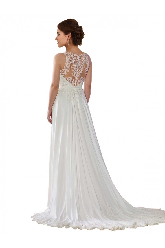 Elfenbein A-Linien Illusion Ausschnitt Sweep Zug Chiffon Boho Brautkleider Online