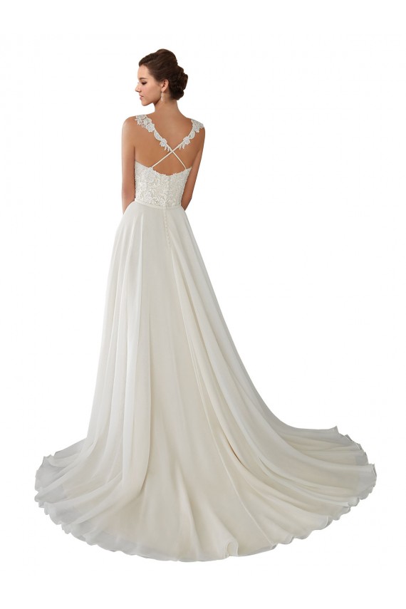 Elfenbein A-Linien Kapelle-schleppe Chiffon Spitze Brautkleider Online