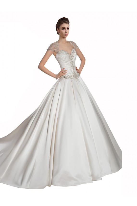 Elfenbein A-Linien Kapelle-schleppe Satin Brautkleider Online