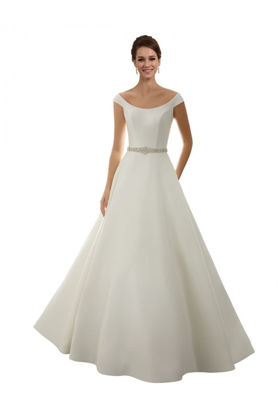 Elfenbein A-Linien Off-Schulter Kapelle-schleppe Satin Klassisch Brautkleider Online