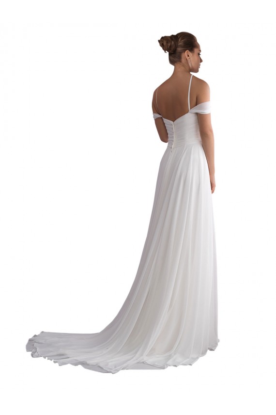 Elfenbein A-Linien Off-Schulter Sweep Zug Chiffon Strand Brautkleider Online