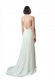 Elfenbein A-Linien Spaghetti-Träger V-Ausschnitt Kapelle-schleppe Chiffon Spitze Strand Brautkleider Online