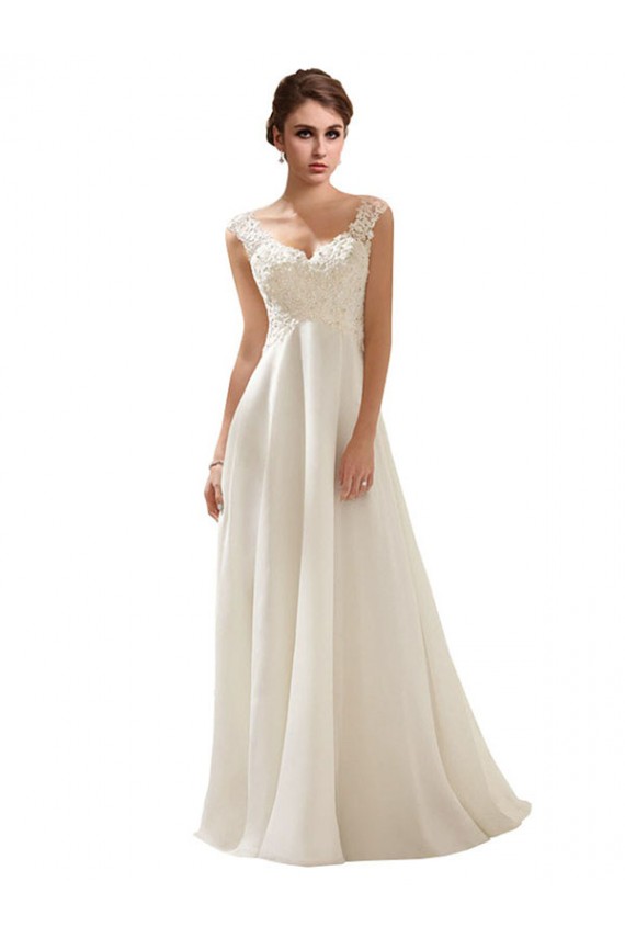 Elfenbein A-Linien V-Ausschnitt Sweep Zug Chiffon Spitze Brautkleider Online