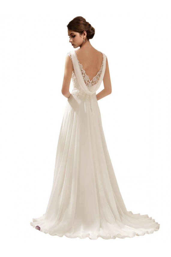 Elfenbein A-Linien V-Ausschnitt Sweep Zug Chiffon Spitze Brautkleider Online