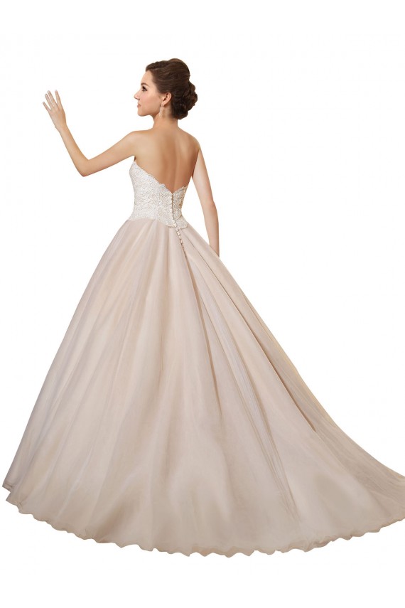 Elfenbein & Champagner Prinzessin Kapelle-schleppe Tüll Spitze Brautkleider Online