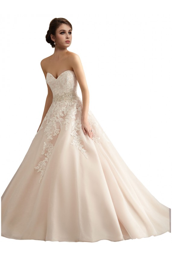 Elfenbein & Champagner Prinzessin V-Ausschnitt Kathedrale Schleppe Tüll Spitze Brautkleider Online