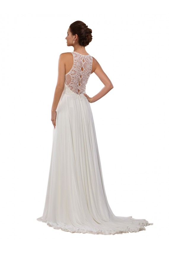 Elfenbein Etui Illusion Ausschnitt Kapelle-schleppe Chiffon Brautkleider Online