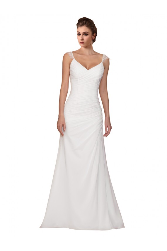 Elfenbein Etui V-Ausschnitt Kapelle-schleppe Chiffon Brautkleider Online