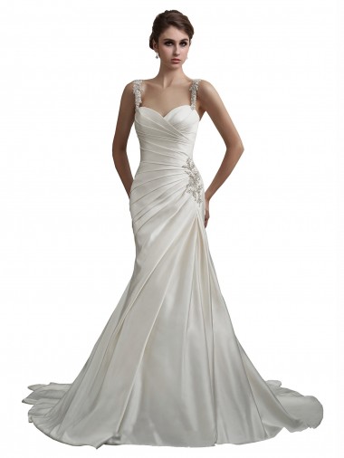 Elfenbein Meerjungfrau Kapelle-schleppe Satin Strand Brautkleider Online