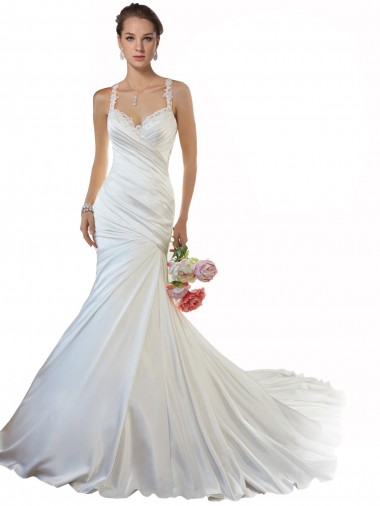 Elfenbein Meerjungfrau Kapelle-schleppe Satin Strand Brautkleider Online