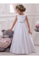 Elfenbein Prinzessin Satin Spitze Lange Blumenmädchenkleider Online
