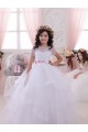 Elfenbein Prinzessin Tüll Spitze Lange Blumenmädchenkleider Online