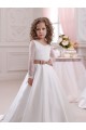 Elfenbein Prinzessin V-Ausschnitt Kapelle-schleppe Satin Spitze Lange Blumenmädchenkleider Online