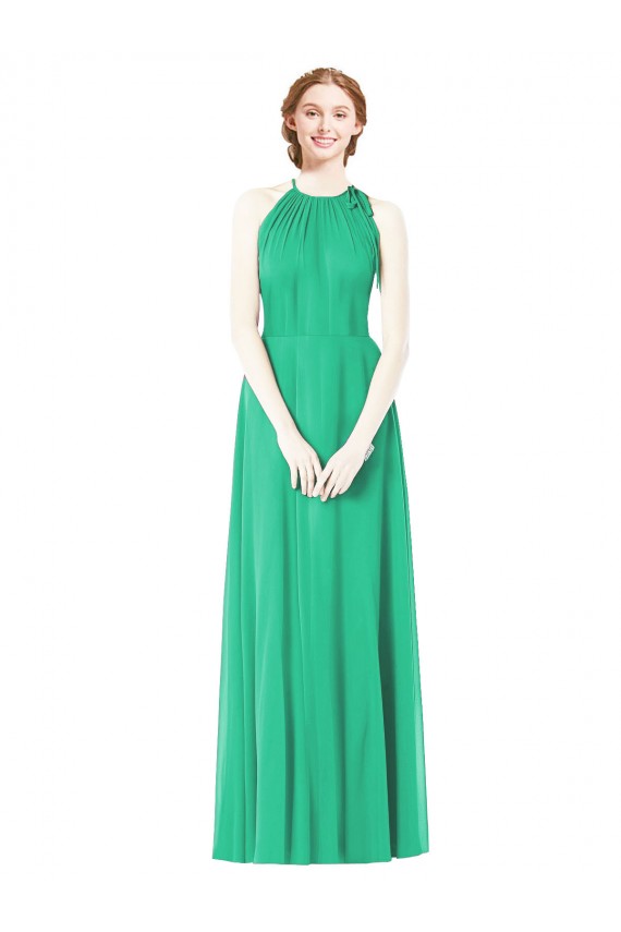 Emerald A-Linien Neckholder Chiffon Lange Brautjungfernkleider Online