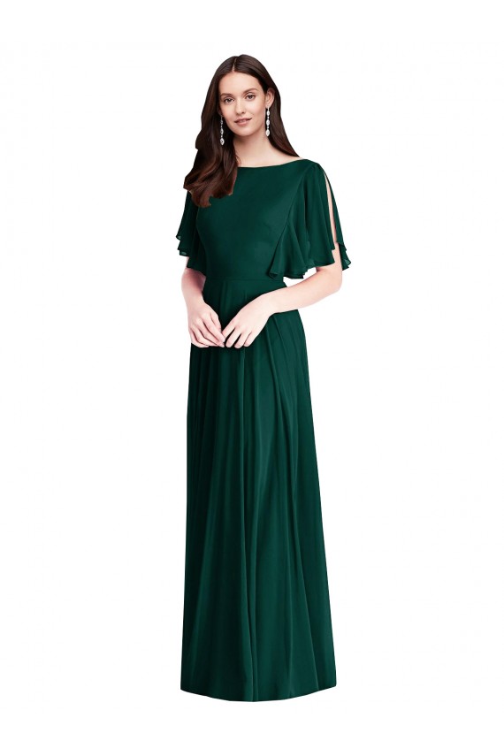 Evergrün A-Linien Chiffon Lange Brautjungfernkleider Online