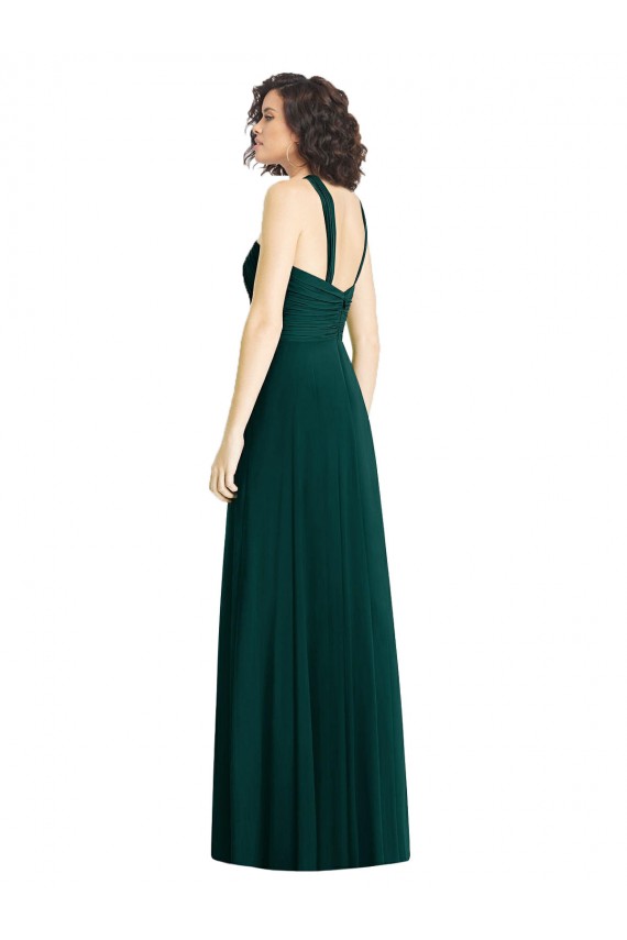 Evergrün A-Linien Neckholder Chiffon Lange Brautjungfernkleider Online