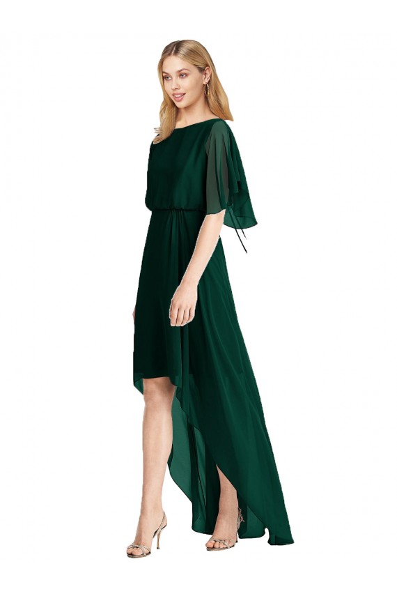 Evergrün A-Linien Runder Ausschnitt Chiffon Lange Brautjungfernkleider Online