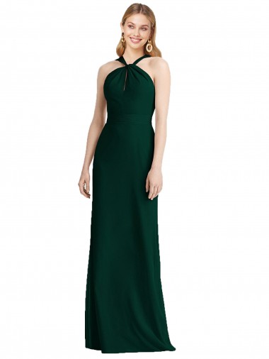Evergrün Trompete Neckholder Chiffon Lange Brautjungfernkleider Online