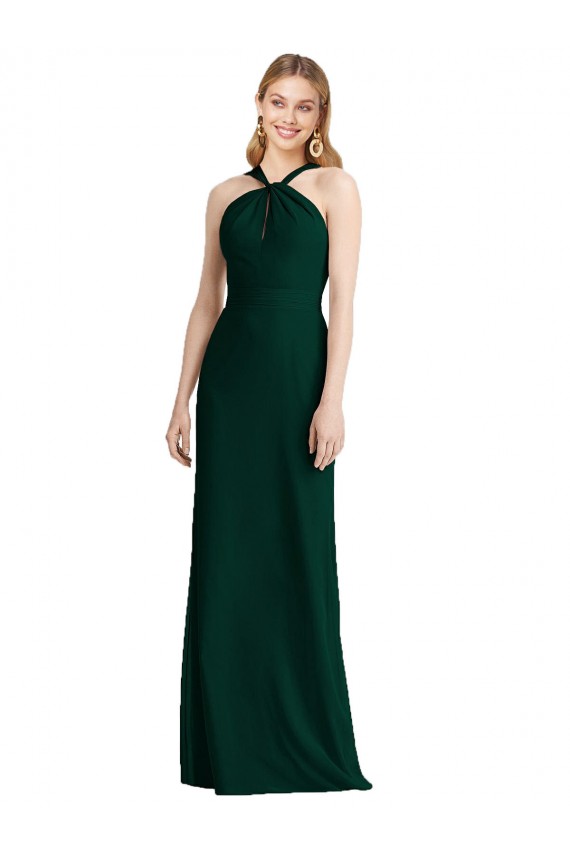 Evergrün Trompete Neckholder Chiffon Lange Brautjungfernkleider Online
