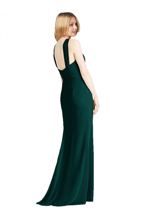 Evergrün Trompete Neckholder Chiffon Lange Brautjungfernkleider Online