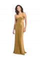 Gold A-Linien Eine-Schulter Stretch-Satin Lange Formale Brautjungfernkleider / Abendkleider / Abiballkleider Online