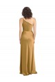 Gold A-Linien Eine-Schulter Stretch-Satin Lange Formale Brautjungfernkleider / Abendkleider / Abiballkleider Online