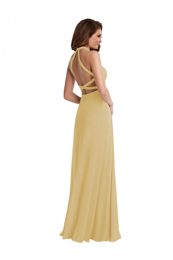 Gold A-Linien Neckholder Chiffon Lange Brautjungfernkleider Online