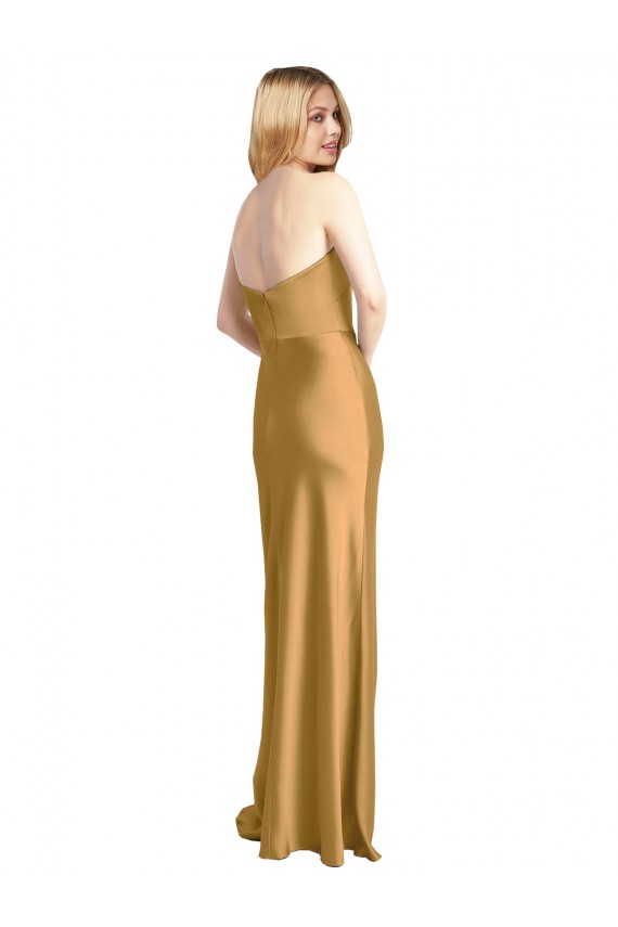 Gold A-Linien Trägerlos Stretch-Satin Lange Formale Brautjungfernkleider / Abendkleider / Abiballkleider Online