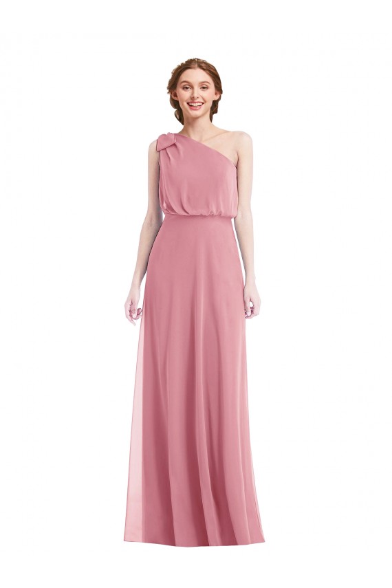 Hautrosa A-Linien Eine-Schulter Chiffon Lange Brautjungfernkleider Online