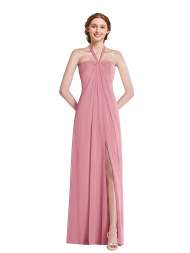 Hautrosa A-Linien Neckholder Chiffon Lange Brautjungfernkleider Online
