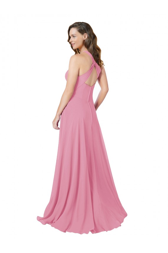 Hautrosa A-Linien Neckholder Chiffon Lange Brautjungfernkleider / Abiballkleider Online