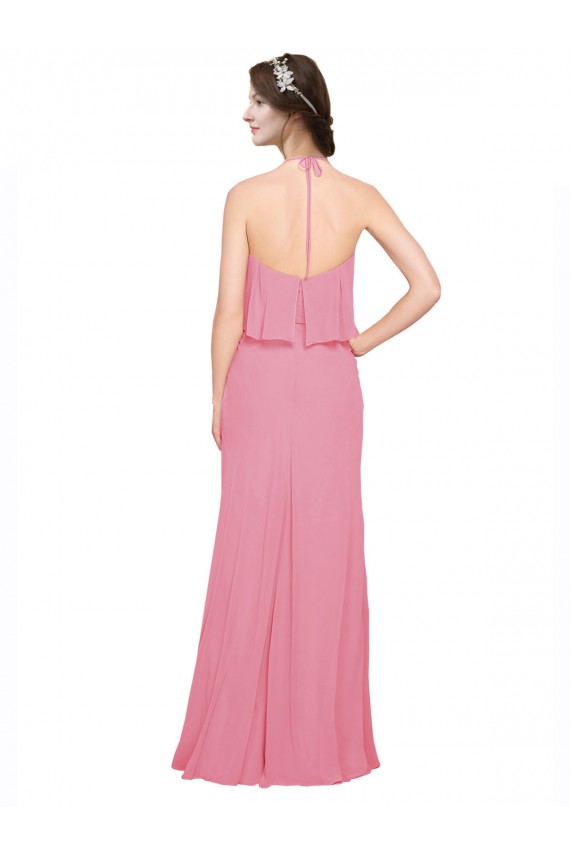 Hautrosa A-Linien Neckholder Stehkragen Ausschnitt Chiffon Lange Brautjungfernkleider Online