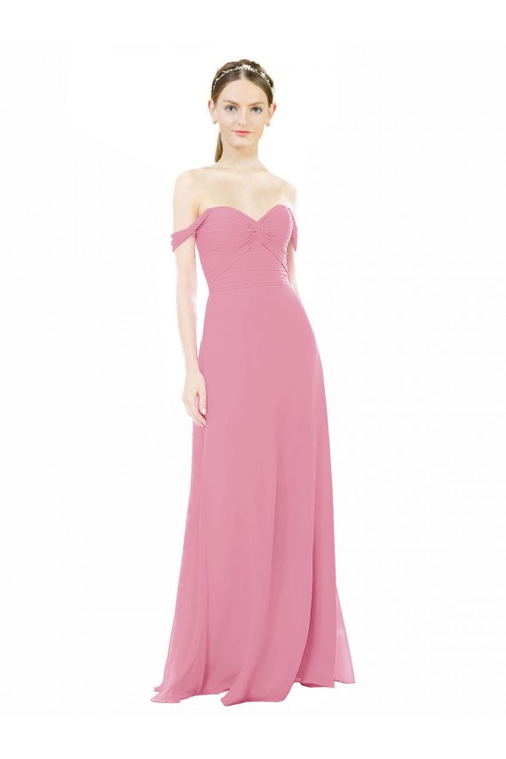 Hautrosa A-Linien Off-Schulter Chiffon Lange Brautjungfernkleider Online
