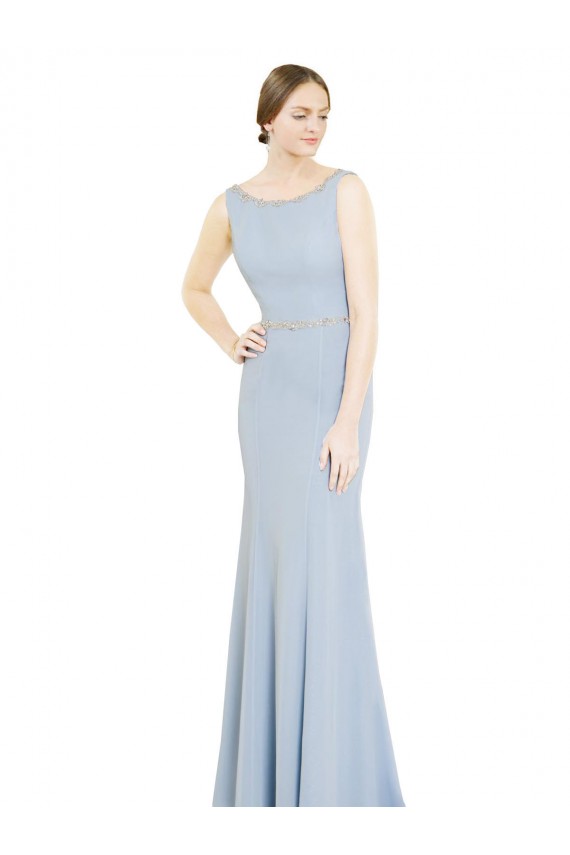 Helles Himmelblau A-Linien Bootshals Stehkragen Ausschnitt Chiffon Lange Brautjungfernkleider Online