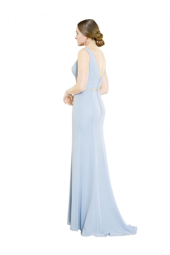 Helles Himmelblau A-Linien Bootshals Stehkragen Ausschnitt Chiffon Lange Brautjungfernkleider Online