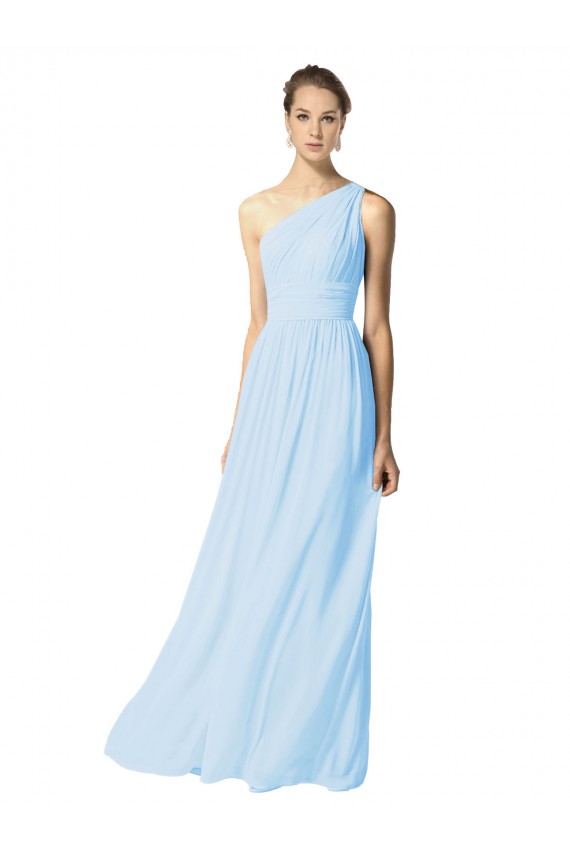 Helles Himmelblau A-Linien Eine-Schulter Chiffon Lange Brautjungfernkleider Online