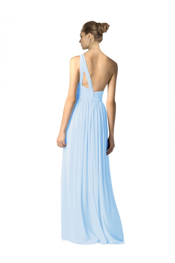 Helles Himmelblau A-Linien Eine-Schulter Chiffon Lange Brautjungfernkleider Online
