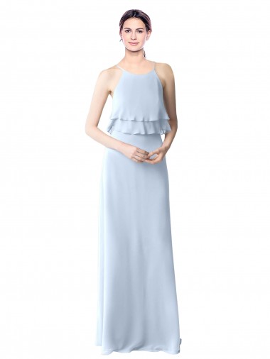 Helles Himmelblau A-Linien Neckholder Chiffon Lange Brautjungfernkleider Online