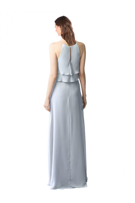 Helles Himmelblau A-Linien Neckholder Chiffon Lange Brautjungfernkleider Online