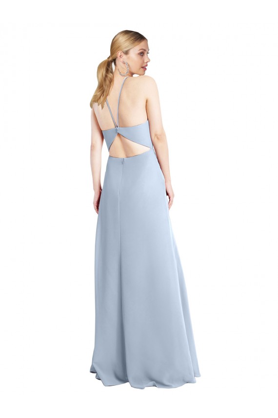 Helles Himmelblau A-Linien Neckholder Chiffon Lange Brautjungfernkleider Online