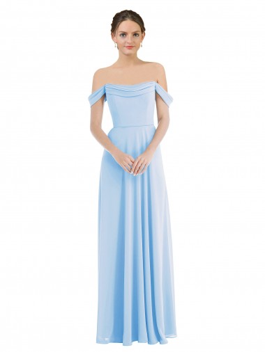 Helles Himmelblau A-Linien Off-Schulter Chiffon Lange Formale Brautjungfernkleider / Abendkleider Online
