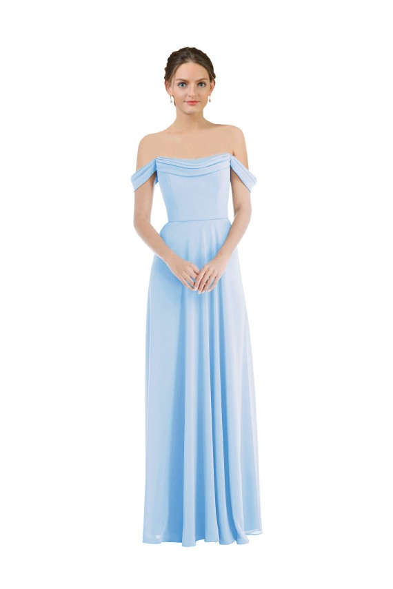 Helles Himmelblau A-Linien Off-Schulter Chiffon Lange Formale Brautjungfernkleider / Abendkleider Online